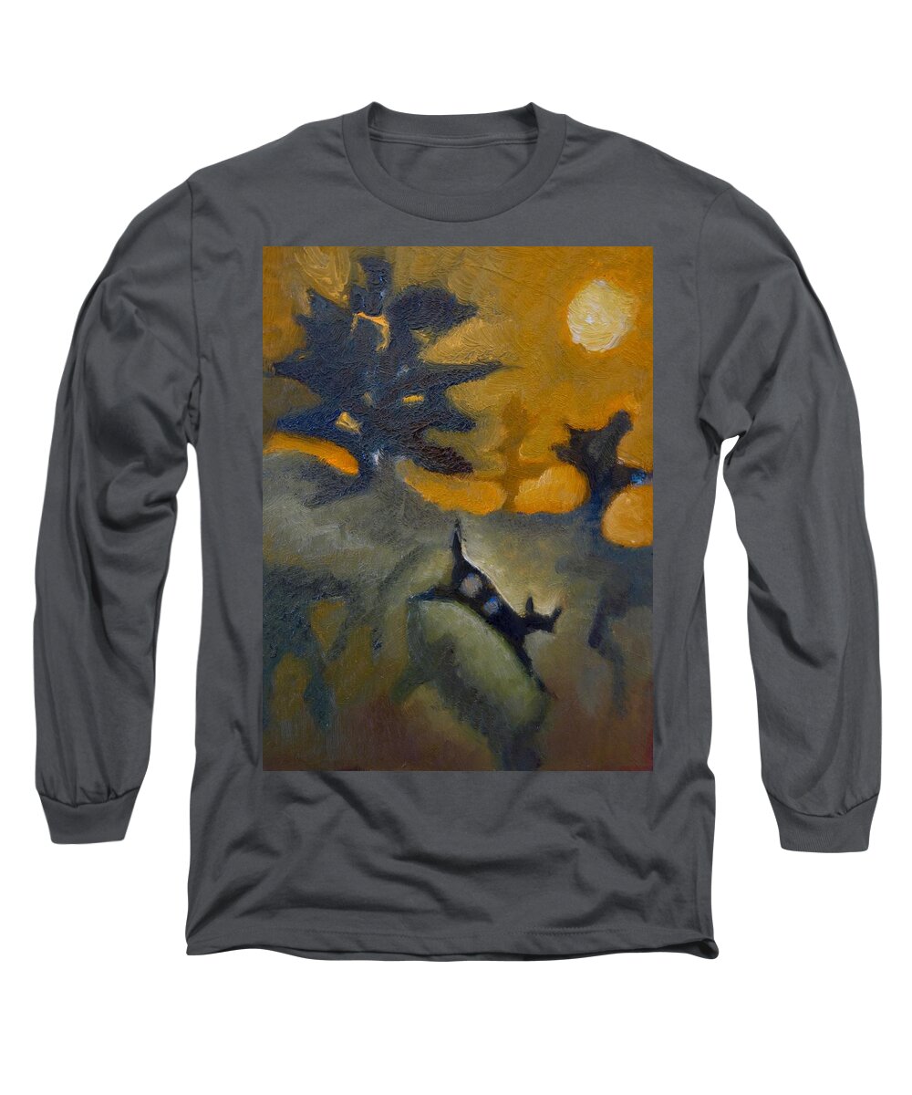 Oil Painting Long Sleeve T-Shirt featuring the painting Shadowbright, Hillylight by Suzy Norris