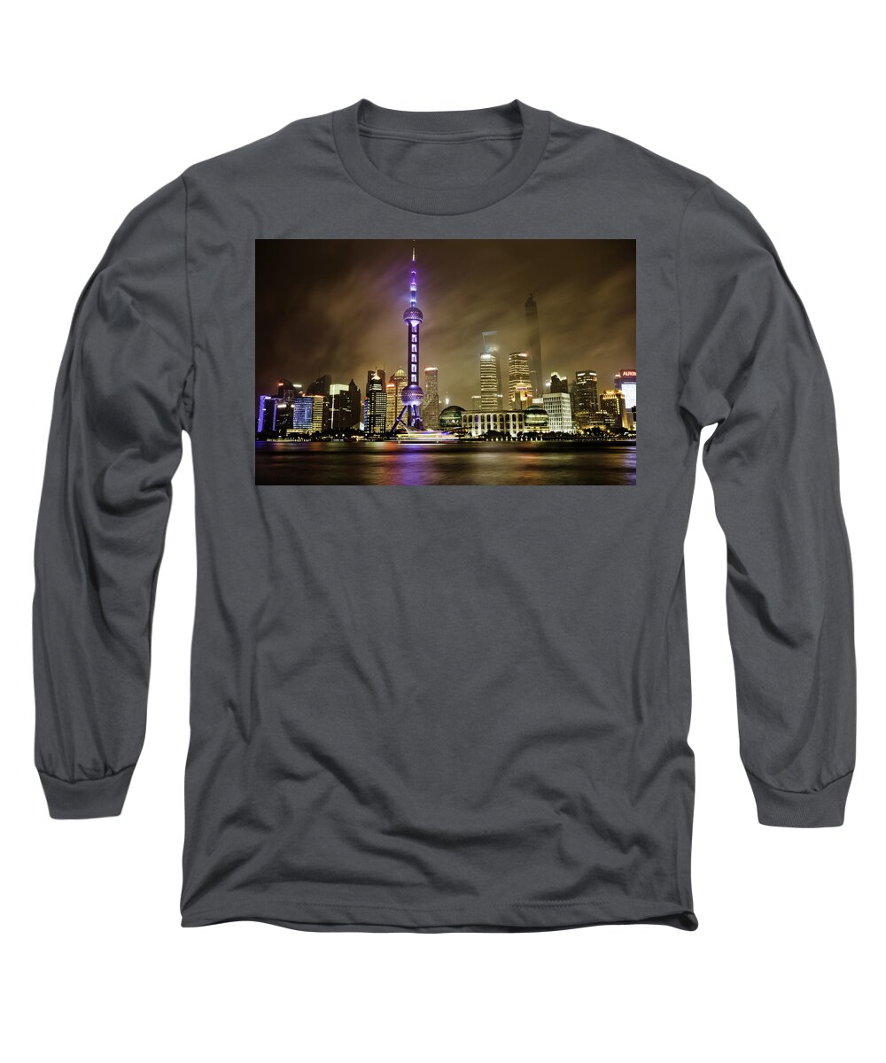 Cityscape Long Sleeve T-Shirt featuring the photograph Shanghai Skyline by Chris Cousins