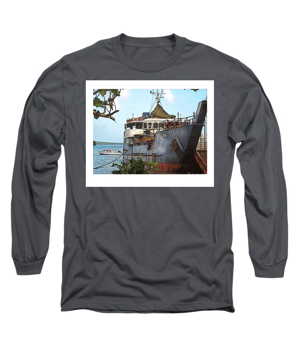 Freighter Long Sleeve T-Shirt featuring the photograph Shipside Vanuatu by Deb Nakano