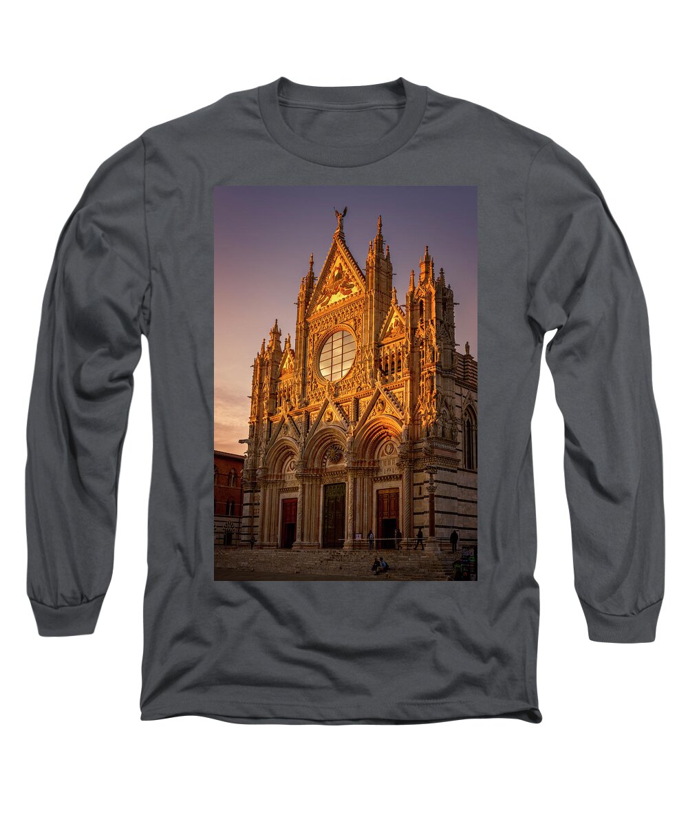 Siena Long Sleeve T-Shirt featuring the photograph Siena Italy Cathedral Sunset by Joan Carroll