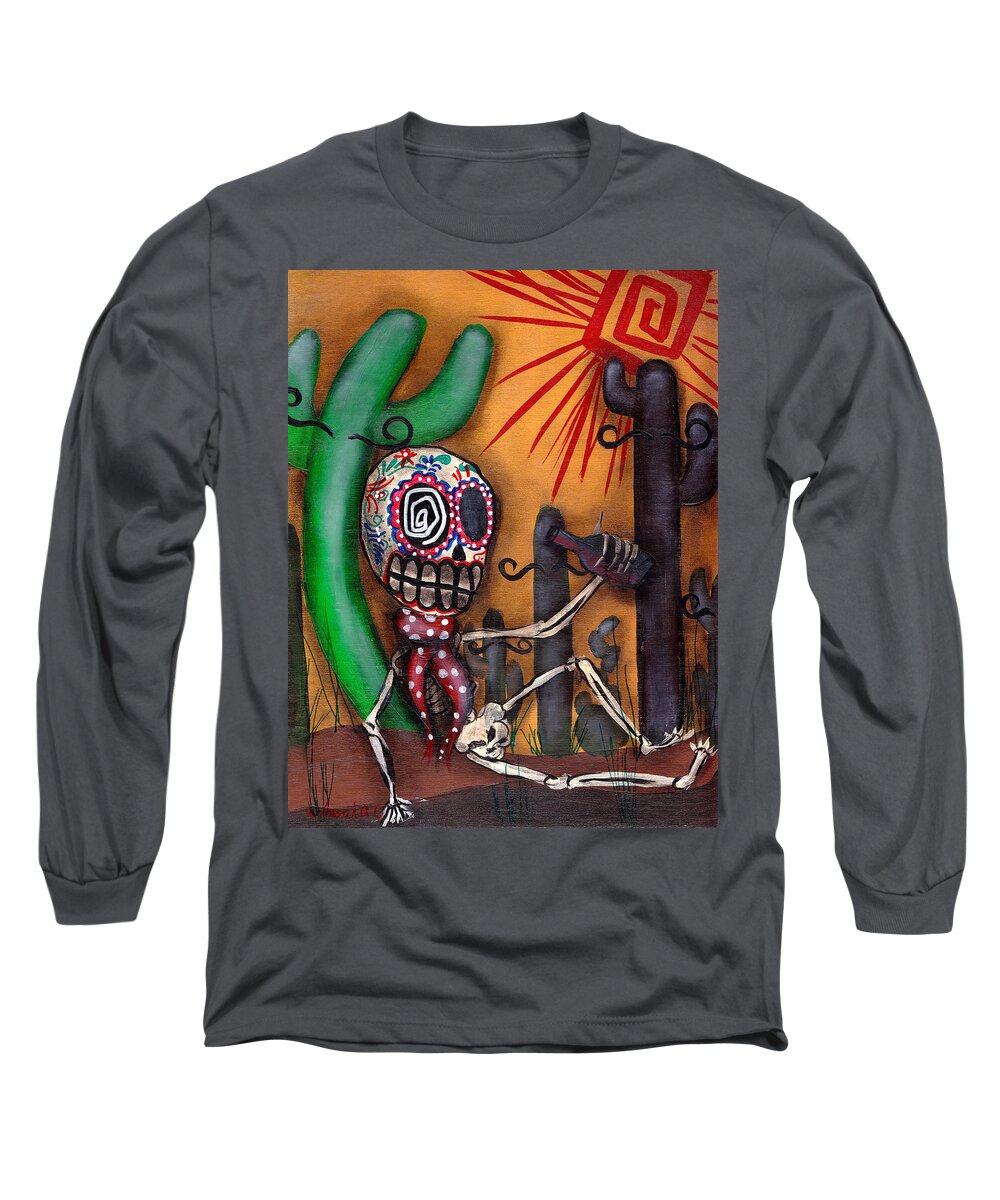 Day Of The Dead Long Sleeve T-Shirt featuring the painting Siesta by Abril Andrade