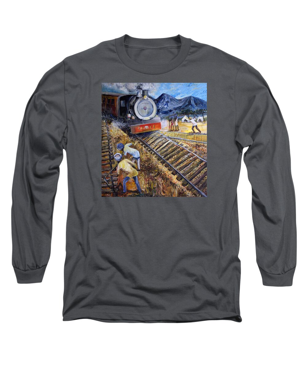 Africa Long Sleeve T-Shirt featuring the painting Sikhs in Africa by Sarabjit Singh