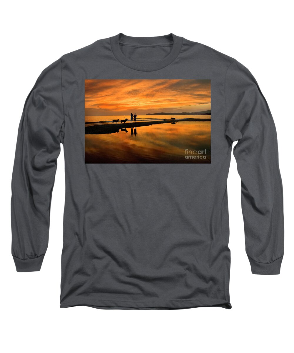 Sunset Long Sleeve T-Shirt featuring the photograph Silhouette and Amazing Sunset in Thassos by Daliana Pacuraru