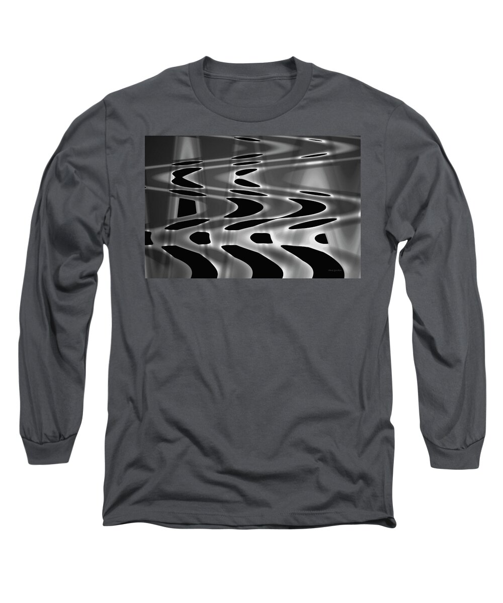 Abstract Long Sleeve T-Shirt featuring the digital art Silvery Abstraction BW by David Gordon