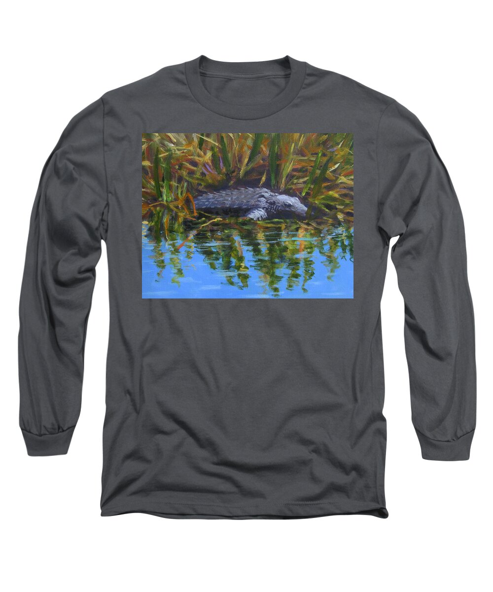 Gator Long Sleeve T-Shirt featuring the painting Sir Gator by Anne Marie Brown