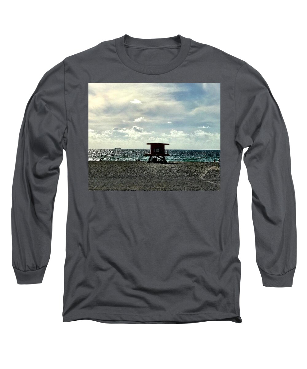 South Beach Long Sleeve T-Shirt featuring the photograph Sitting on the Beach by Michael Albright