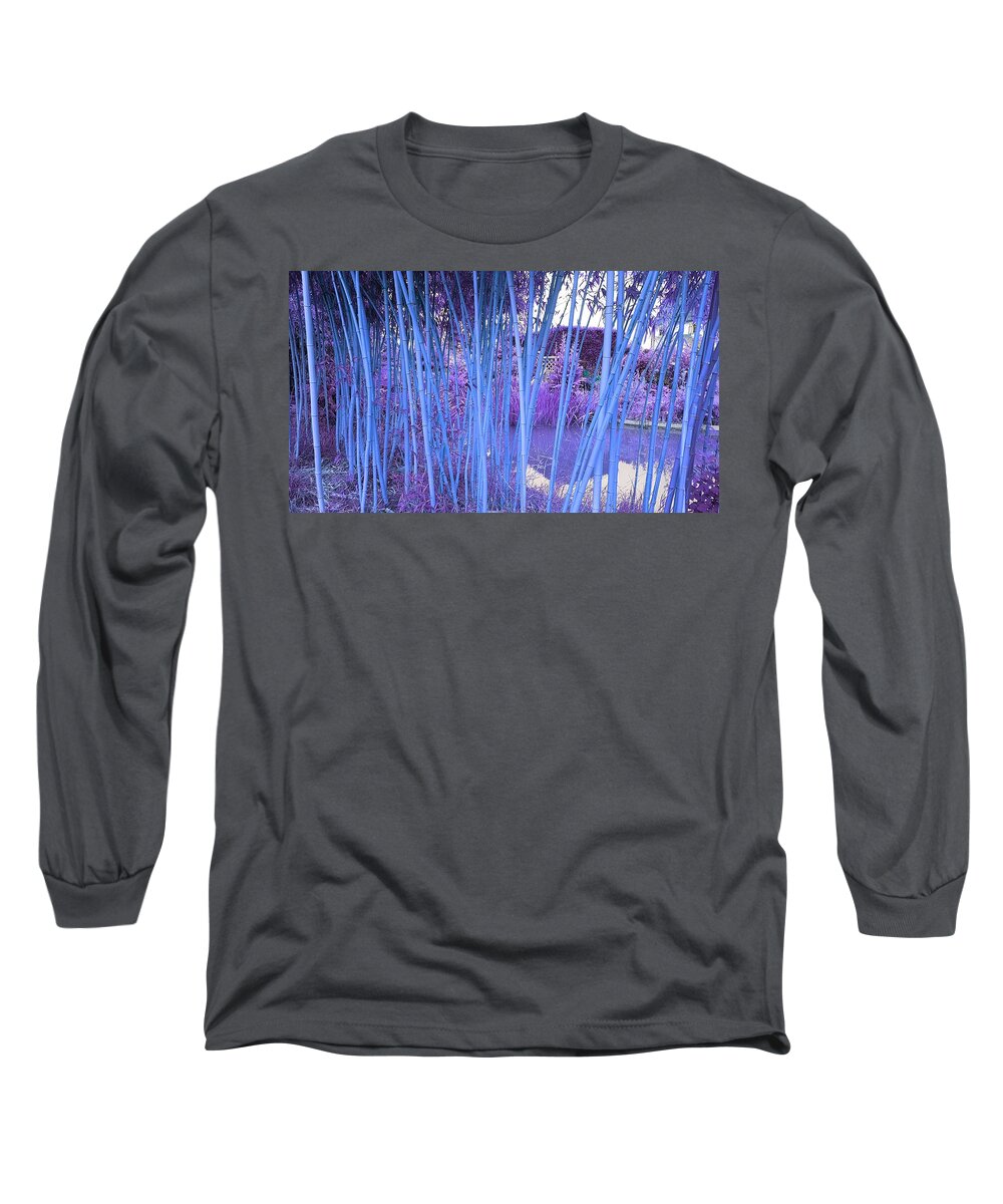 Fantasy Long Sleeve T-Shirt featuring the photograph Skinny Bamboo In Electric Blue by Rowena Tutty