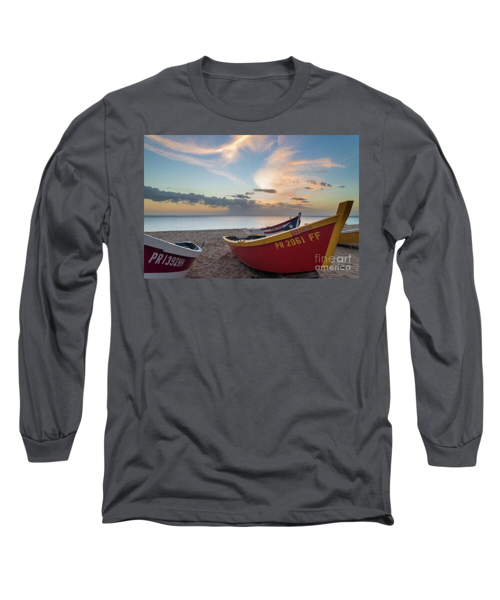 Puerto Rico Long Sleeve T-Shirt featuring the photograph Sleeping boats on the beach by Paul Quinn