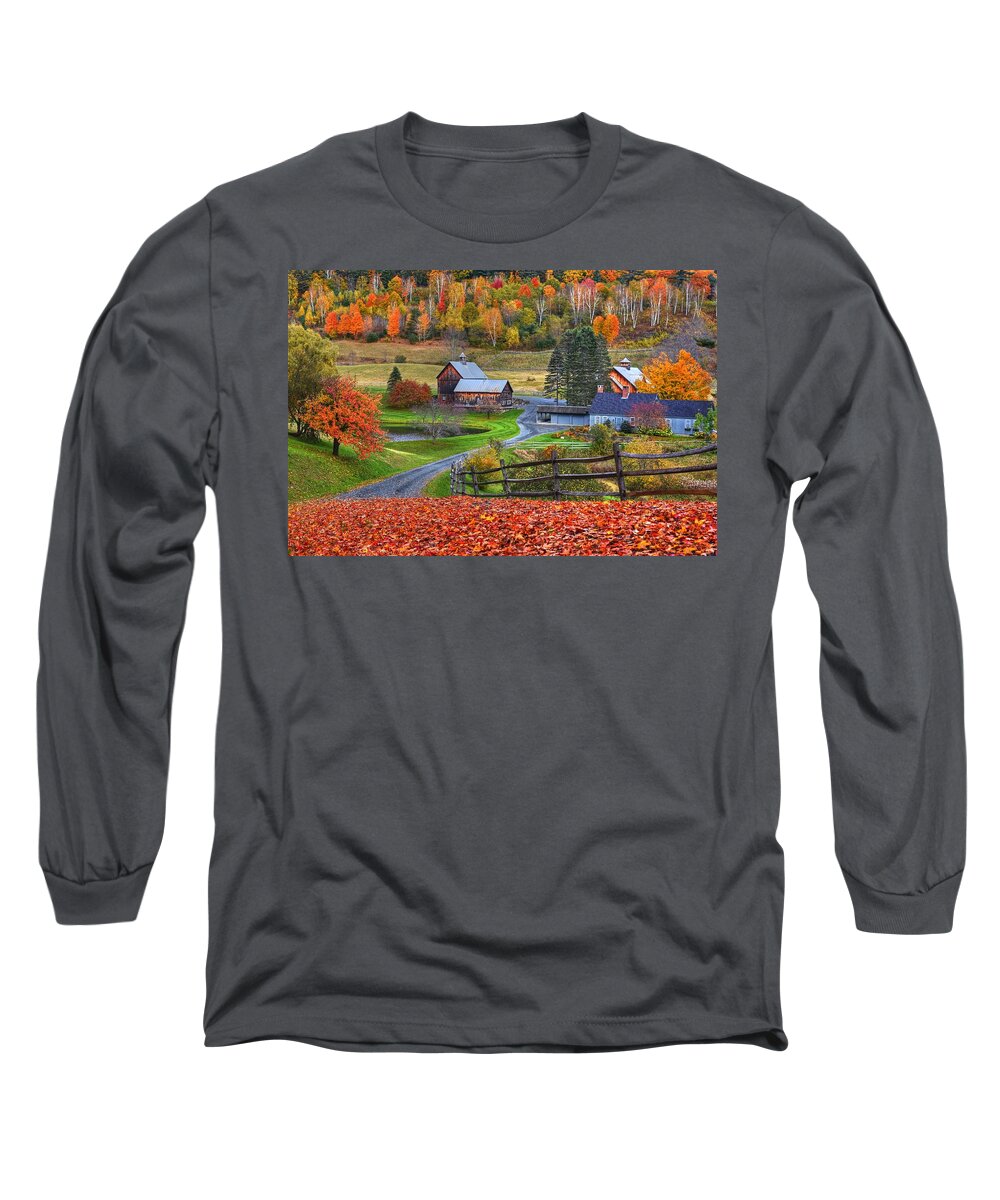 Woodstock Long Sleeve T-Shirt featuring the photograph Sleepy Hollows Farm Woodstock Vermont VT Autumn Bright Colors by Toby McGuire