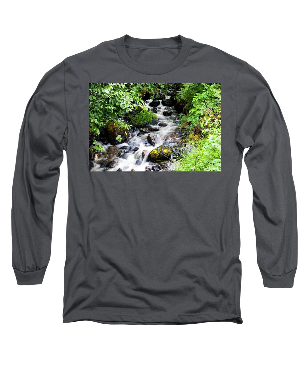 Waterfall Long Sleeve T-Shirt featuring the photograph Small Alaskan Waterfall by Anthony Jones