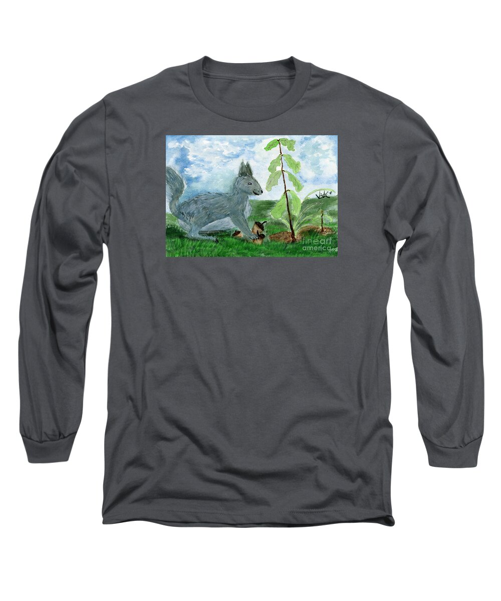 Squirrel Long Sleeve T-Shirt featuring the painting Small Changes in Life by Victor Vosen