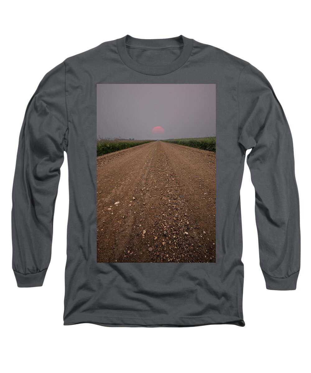Sunset Long Sleeve T-Shirt featuring the photograph Smokey Road to Nowhere by Aaron J Groen