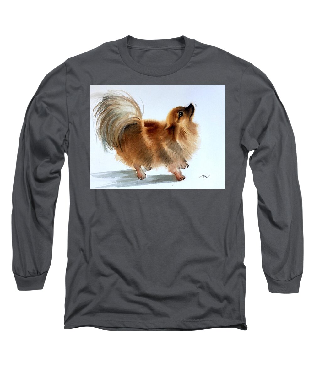 Pomeranian Dog Long Sleeve T-Shirt featuring the painting Smokey2 by Katerina Kovatcheva