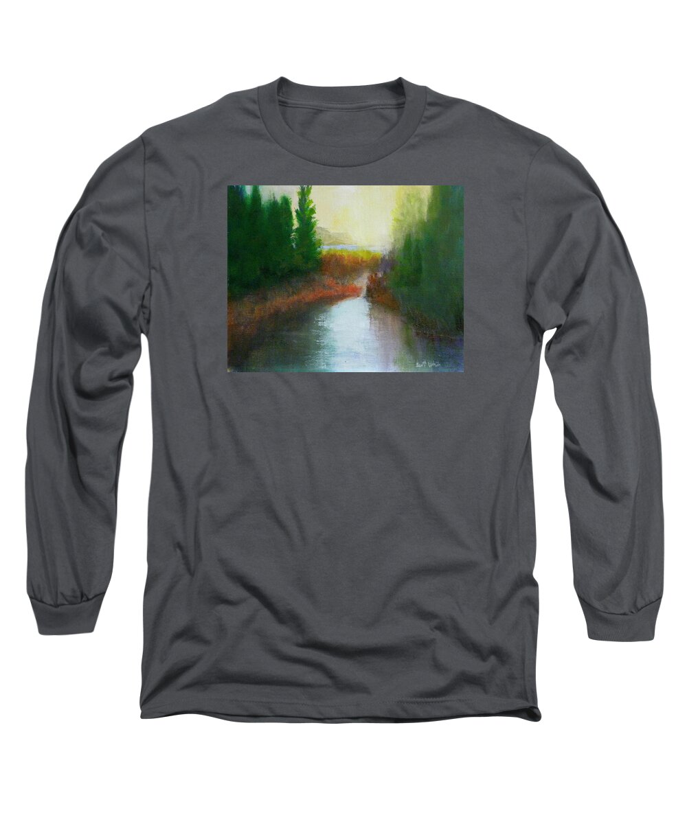 River Snake Water Forrest Reflection Sun Long Sleeve T-Shirt featuring the painting Snake River Canoe Trip by Scott W White