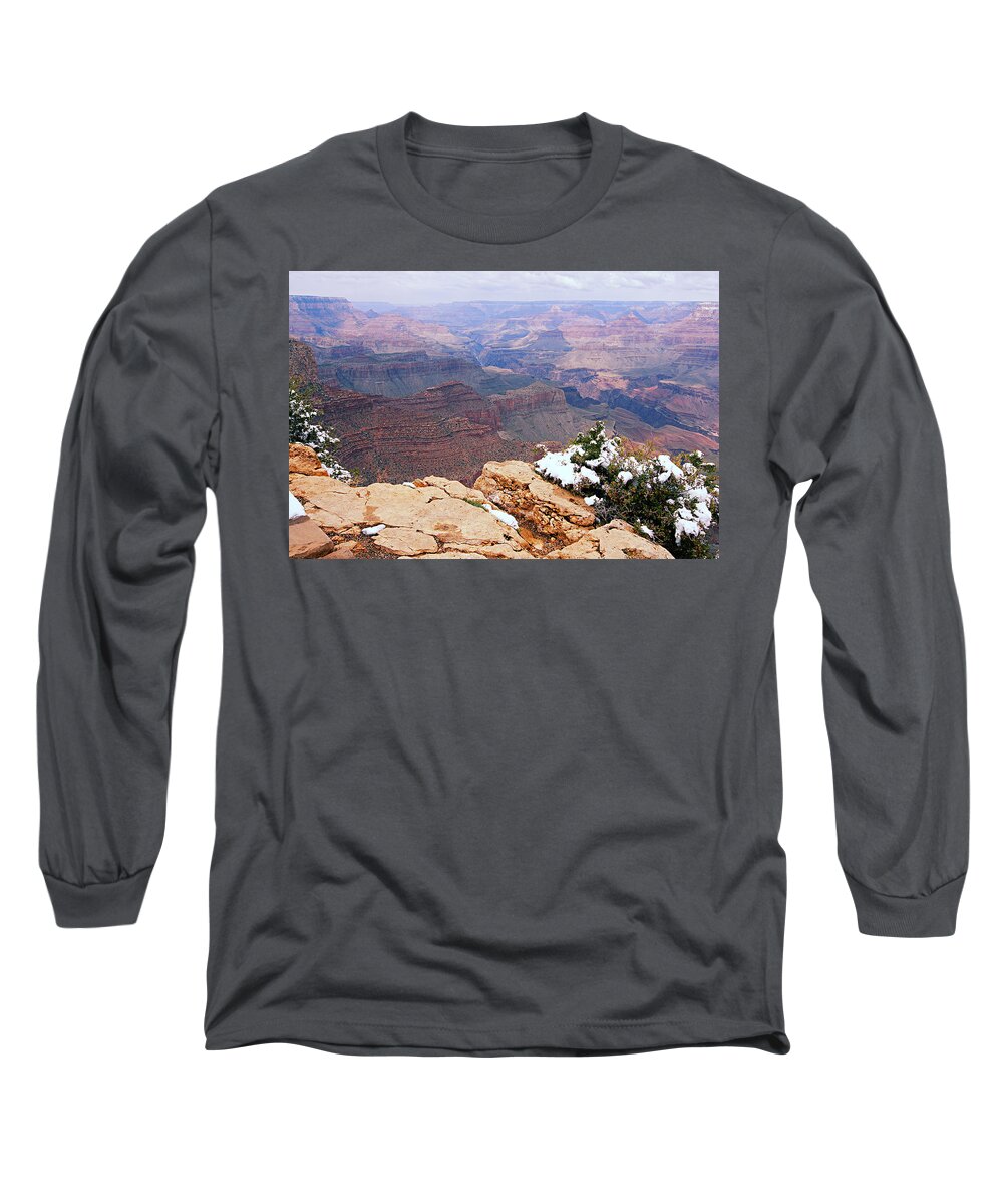 Grand Canyon National Park Long Sleeve T-Shirt featuring the photograph Snow and Canyon - Grand Canyon by Larry Ricker