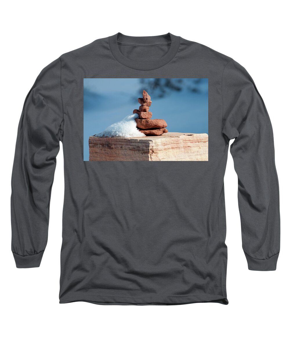 Snow Long Sleeve T-Shirt featuring the photograph Snowy Cairn by Julia McHugh