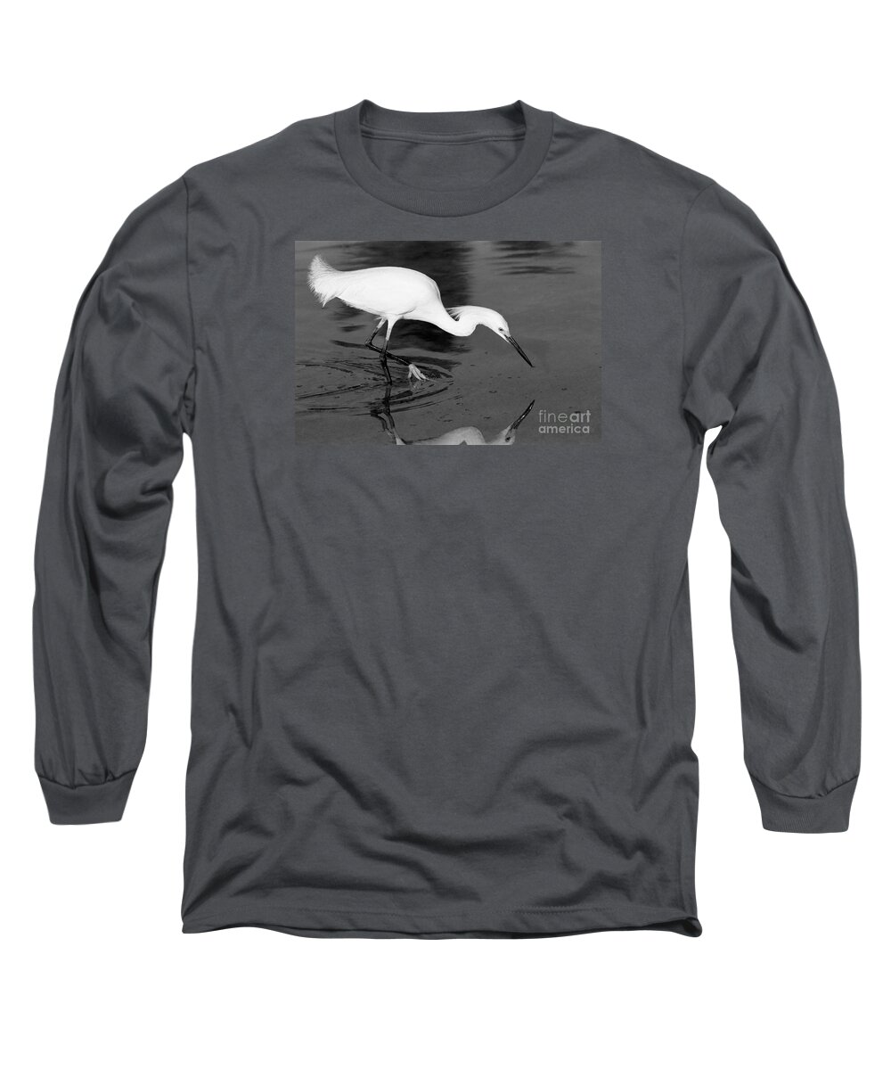 Egret Long Sleeve T-Shirt featuring the photograph Snowy Egret Fishing by John Harmon