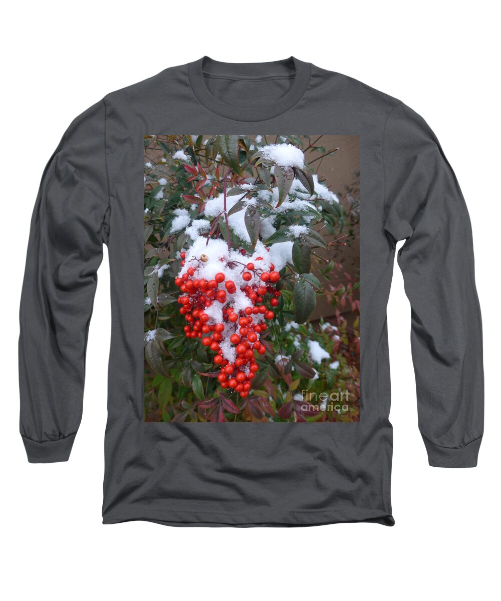 Sedona Long Sleeve T-Shirt featuring the photograph Snowy Sedona Heavenly Bamboo by Mars Besso