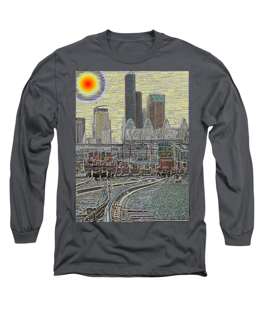 Abstract Long Sleeve T-Shirt featuring the digital art SODO Tracks by Tim Allen
