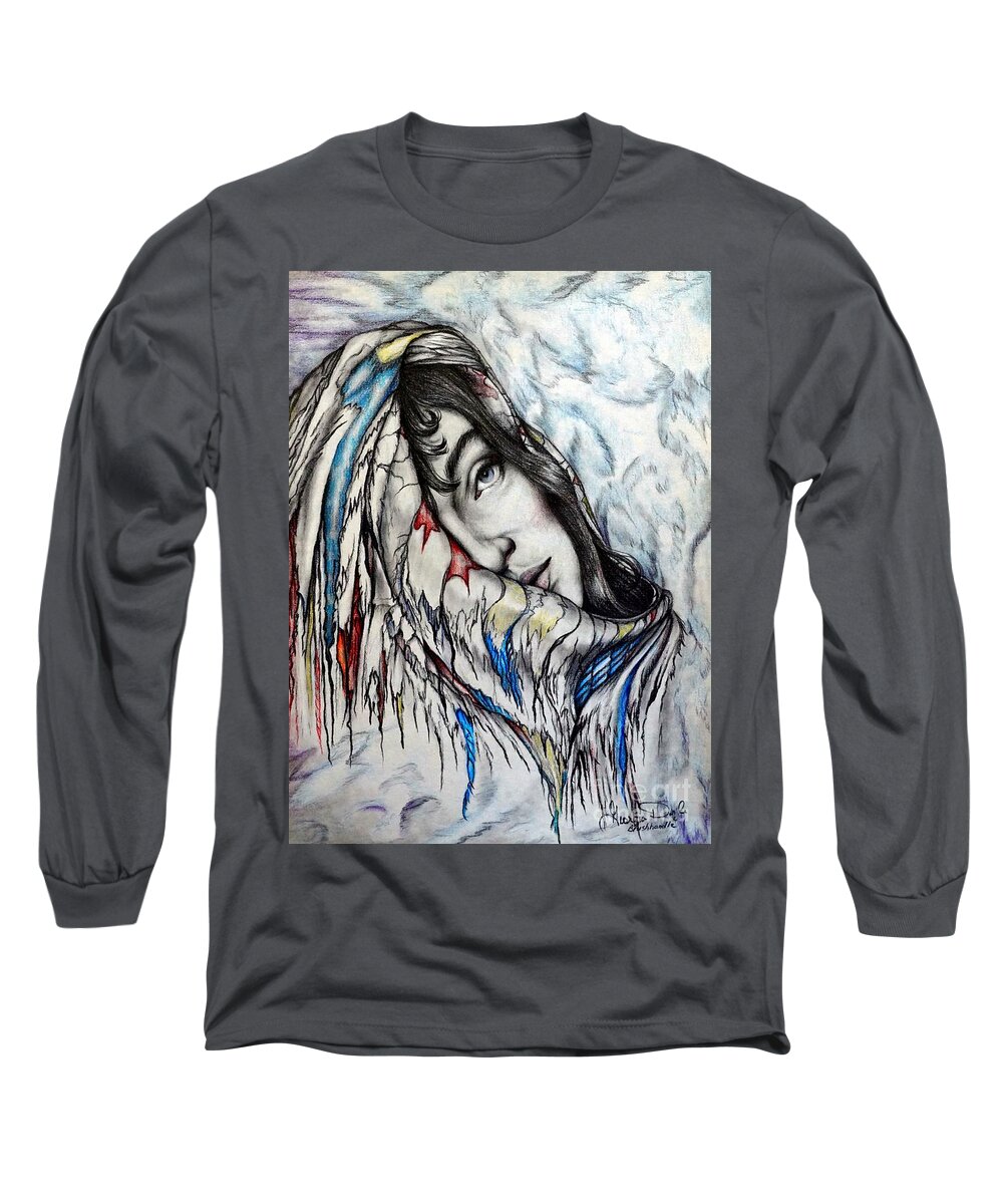 Girl Long Sleeve T-Shirt featuring the drawing Softly Wrapped by Georgia Doyle
