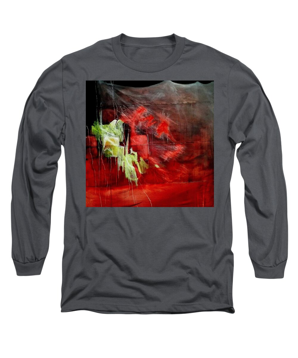 Red Long Sleeve T-Shirt featuring the painting Soho Rain by Helen Syron