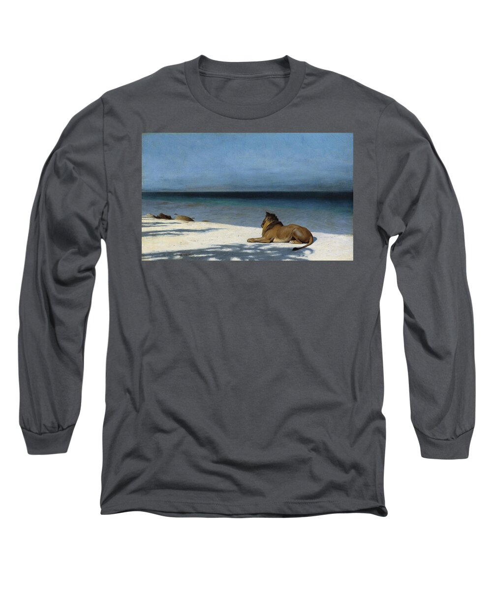 Lion Long Sleeve T-Shirt featuring the painting Solitude by Jean - Leon Gerome