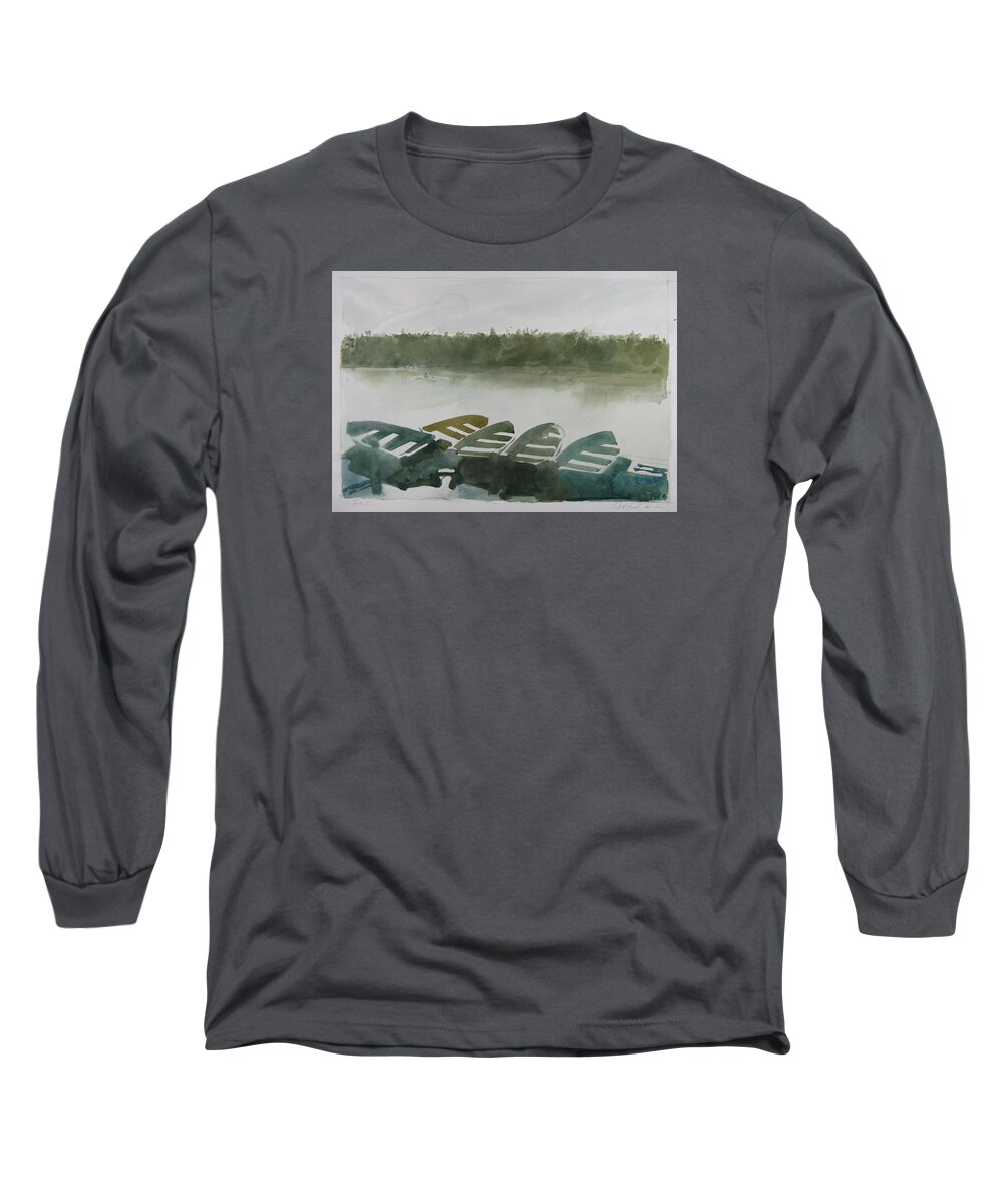 Rowing River Boat Watercolor Paper Long Sleeve T-Shirt featuring the painting Solo II by Stephen Rutherford