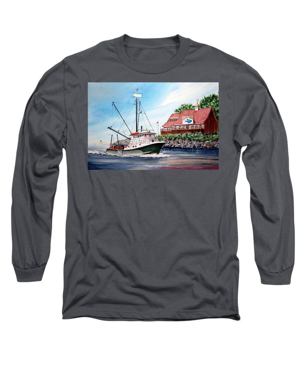 Boat Long Sleeve T-Shirt featuring the painting Something's Fishy by Joseph Burger