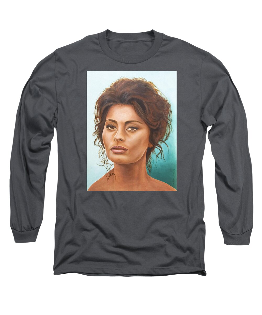 Moviestar Long Sleeve T-Shirt featuring the painting Sophia Loren by Rob De Vries