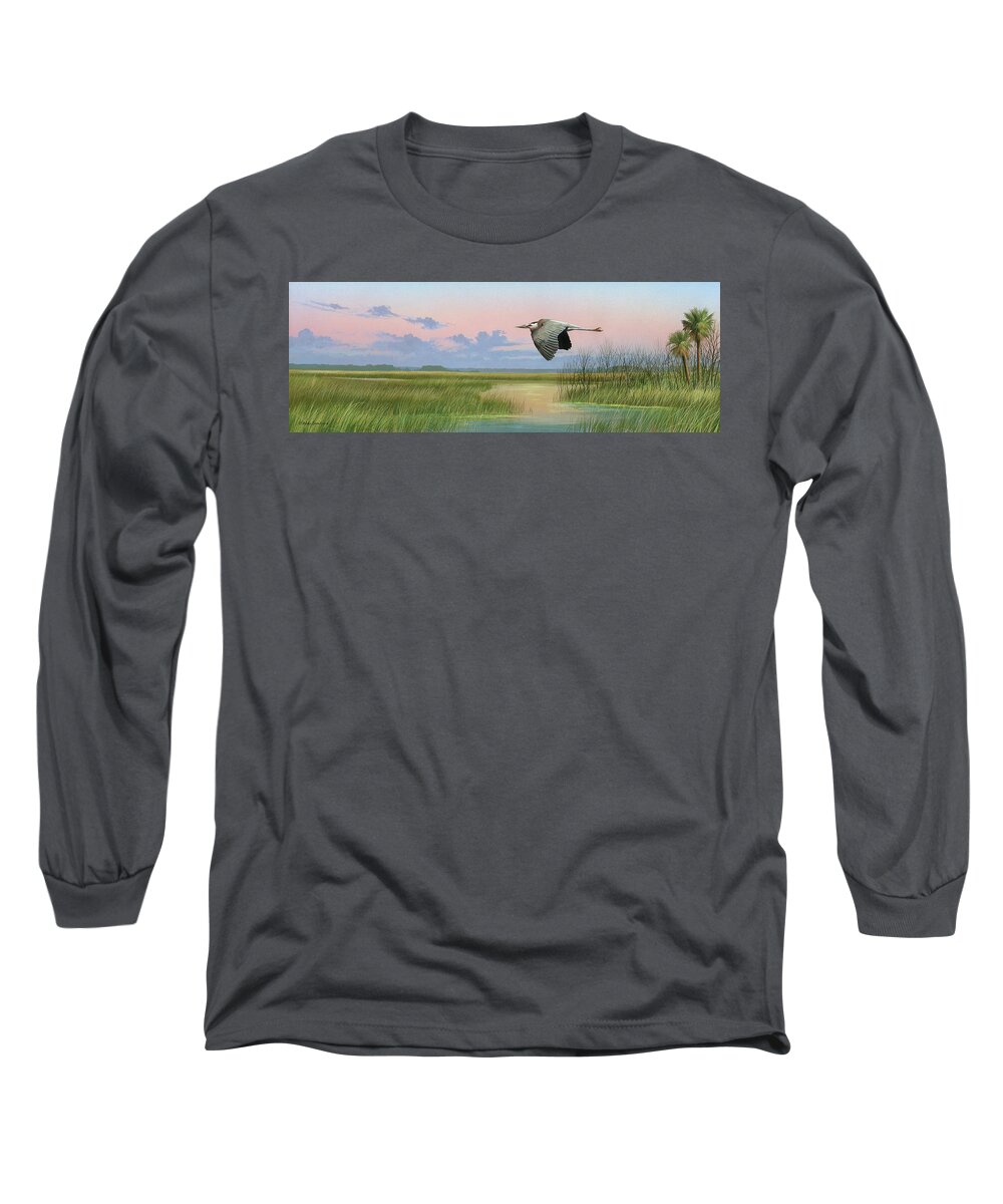 Marsh Long Sleeve T-Shirt featuring the painting Sounds of Silence by Mike Brown