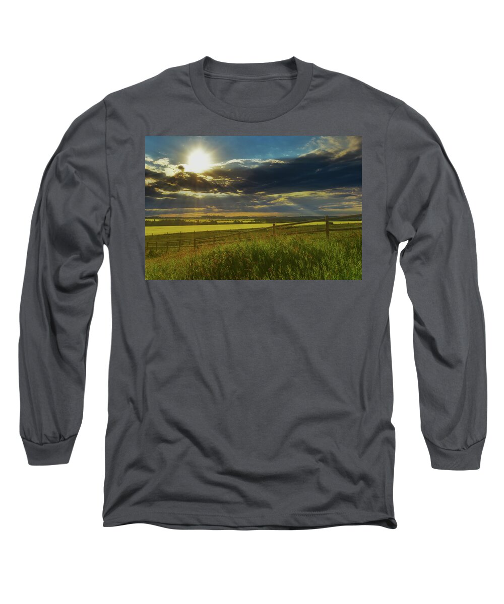 Clouds Long Sleeve T-Shirt featuring the photograph Southern Alberta Crop Land by Phil And Karen Rispin