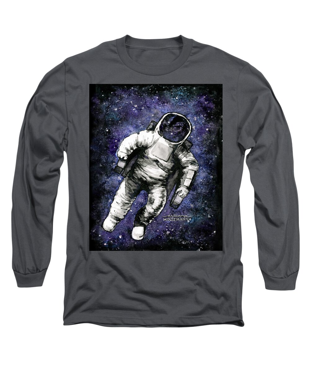 Astronaut Long Sleeve T-Shirt featuring the painting Spaaaaace by Arleana Holtzmann