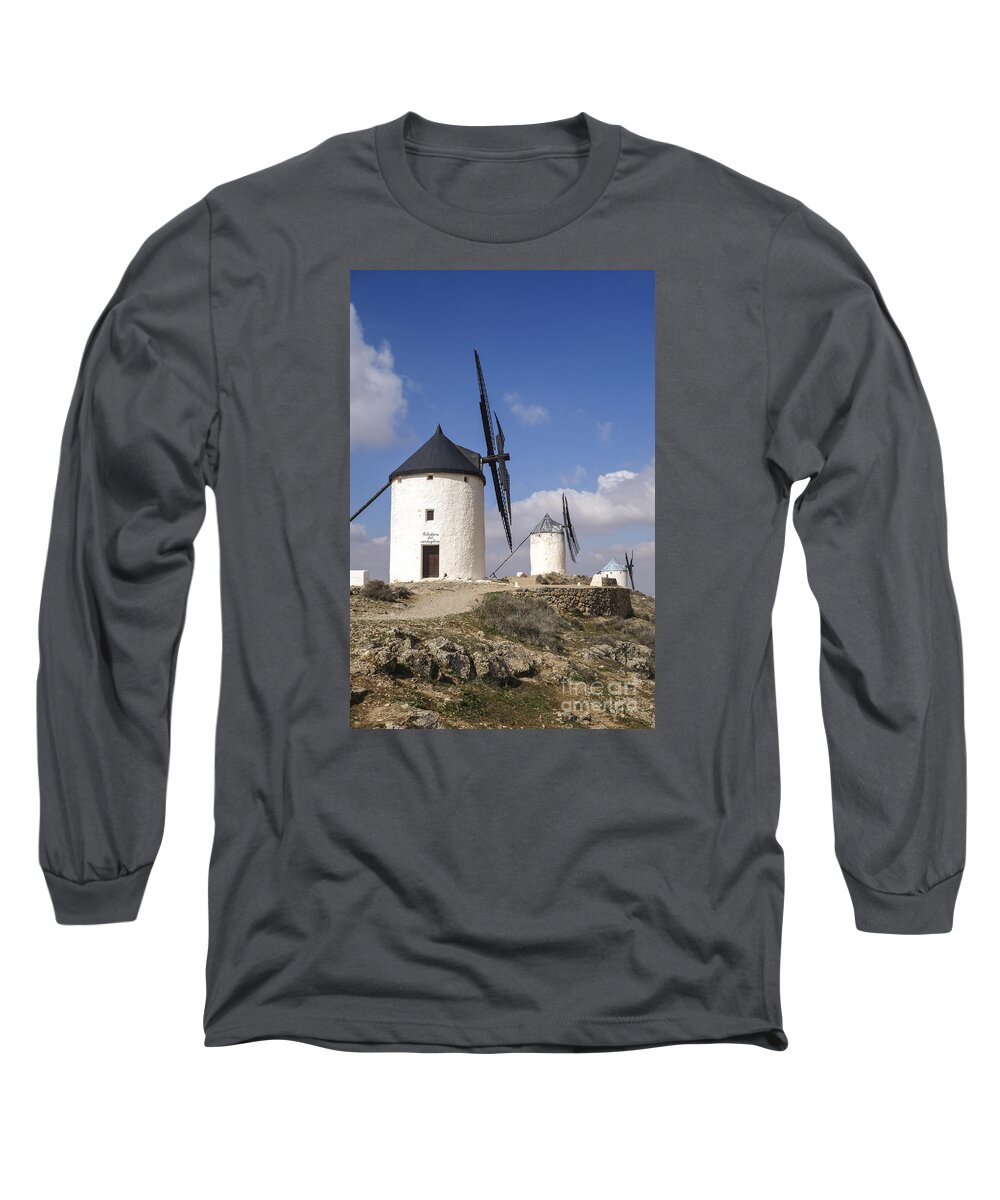 Windmills Long Sleeve T-Shirt featuring the digital art Spanish Windmills in the province of Toledo, by Perry Van Munster