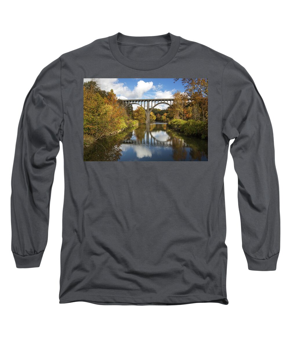 Spanning The Cuyahoga River Long Sleeve T-Shirt featuring the photograph Spanning The Cuyahoga River by Dale Kincaid