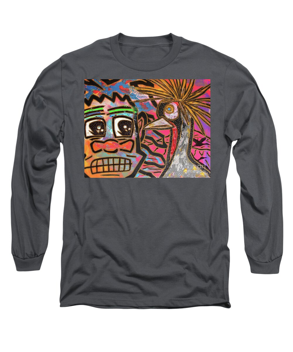 Acrylic Long Sleeve T-Shirt featuring the painting Spirit Guide Cranes by Odalo Wasikhongo