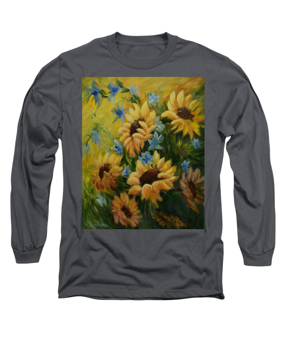 Daisies Long Sleeve T-Shirt featuring the painting Sunflowers Galore by Jo Smoley
