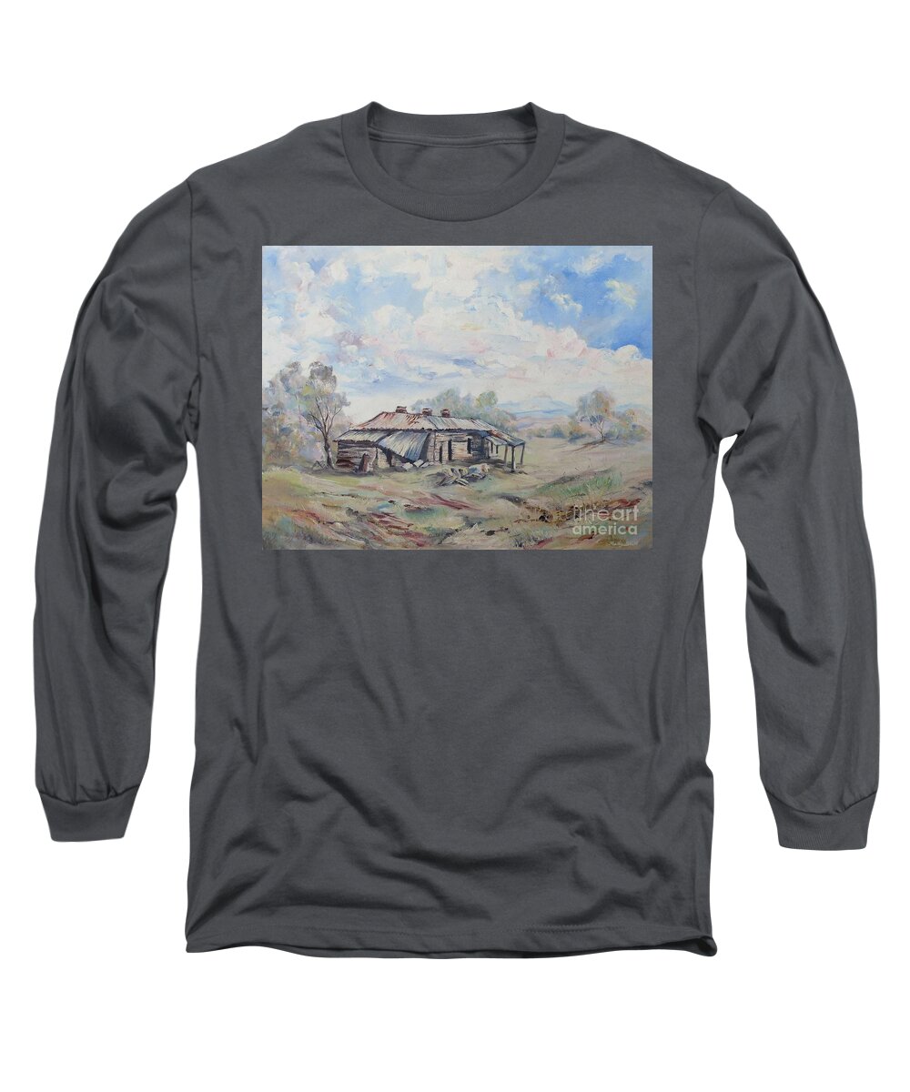 Squatter's Arms Long Sleeve T-Shirt featuring the painting Squatter's Arms Inn, ruins, Cookardinia. 1 of pair. by Ryn Shell