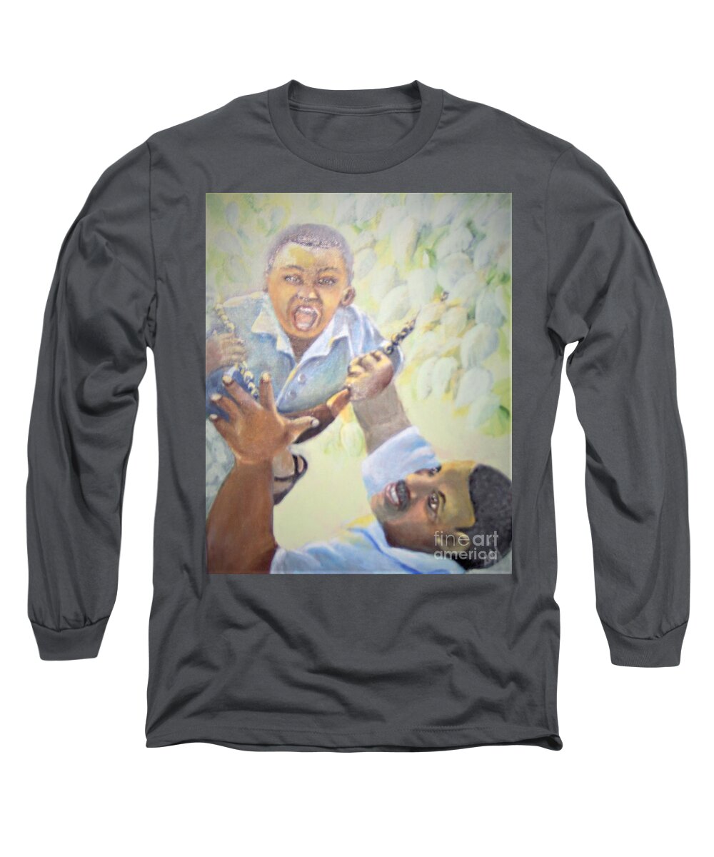African-american Long Sleeve T-Shirt featuring the painting Squeals of Joy by Saundra Johnson
