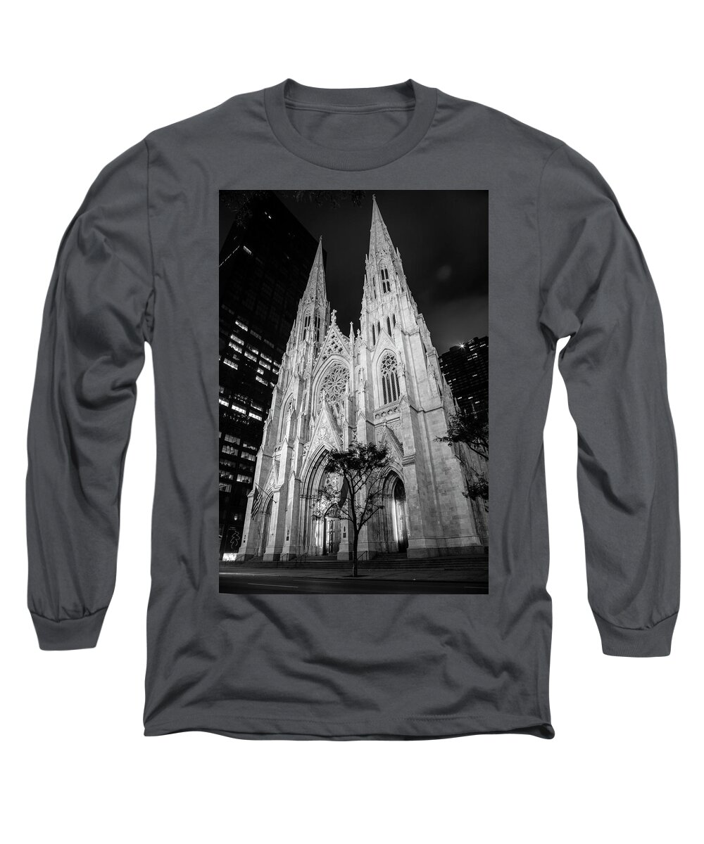 Nyc Long Sleeve T-Shirt featuring the photograph St Patrick Cathedral Black and White by John McGraw