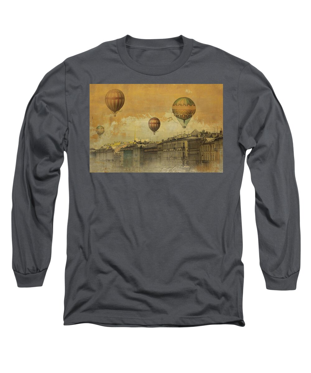 St Petersburg Long Sleeve T-Shirt featuring the digital art St Petersburg with air baloons by Jeff Burgess