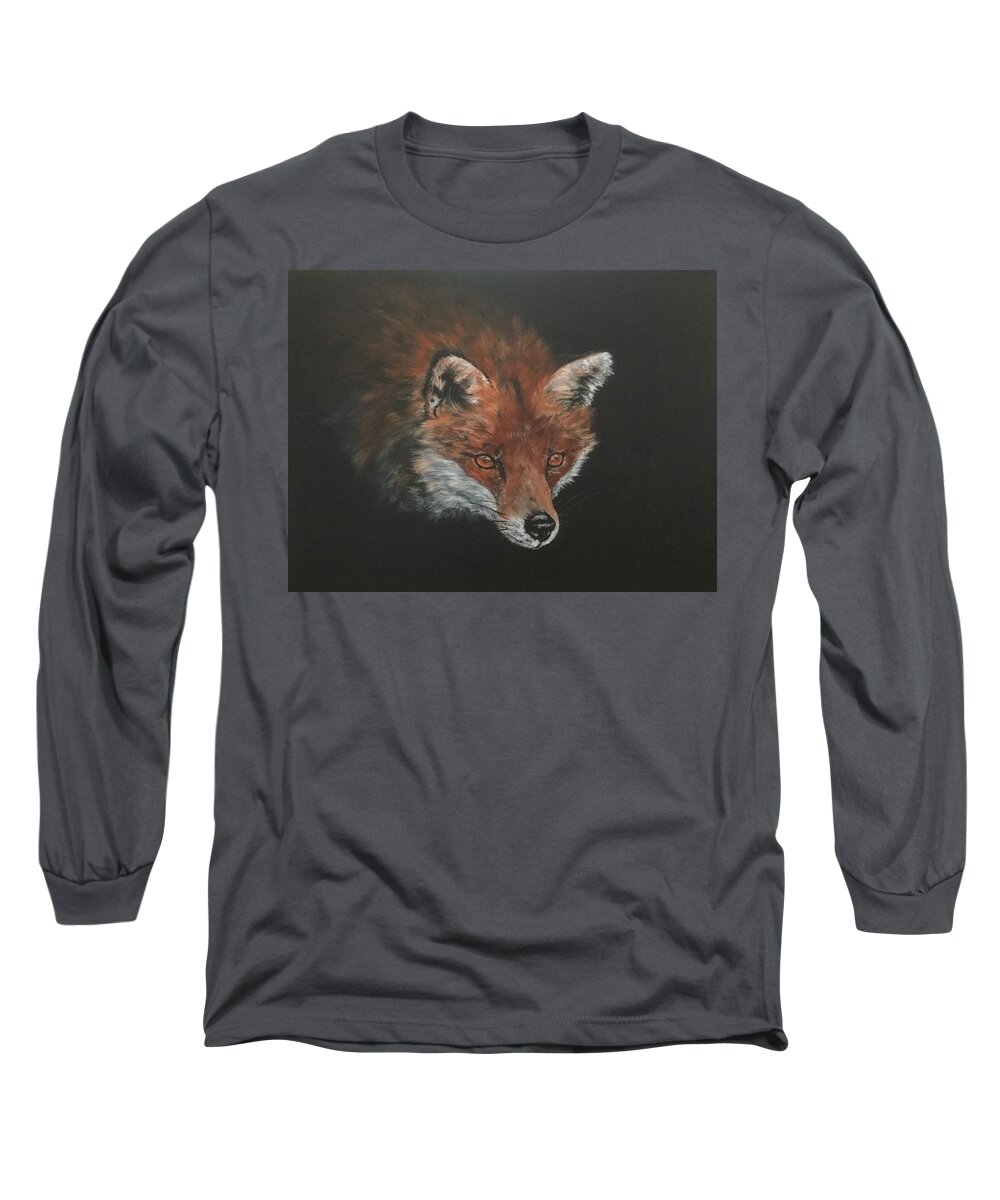 Fox Long Sleeve T-Shirt featuring the painting Red Fox in Stalking Mode by Jean Walker