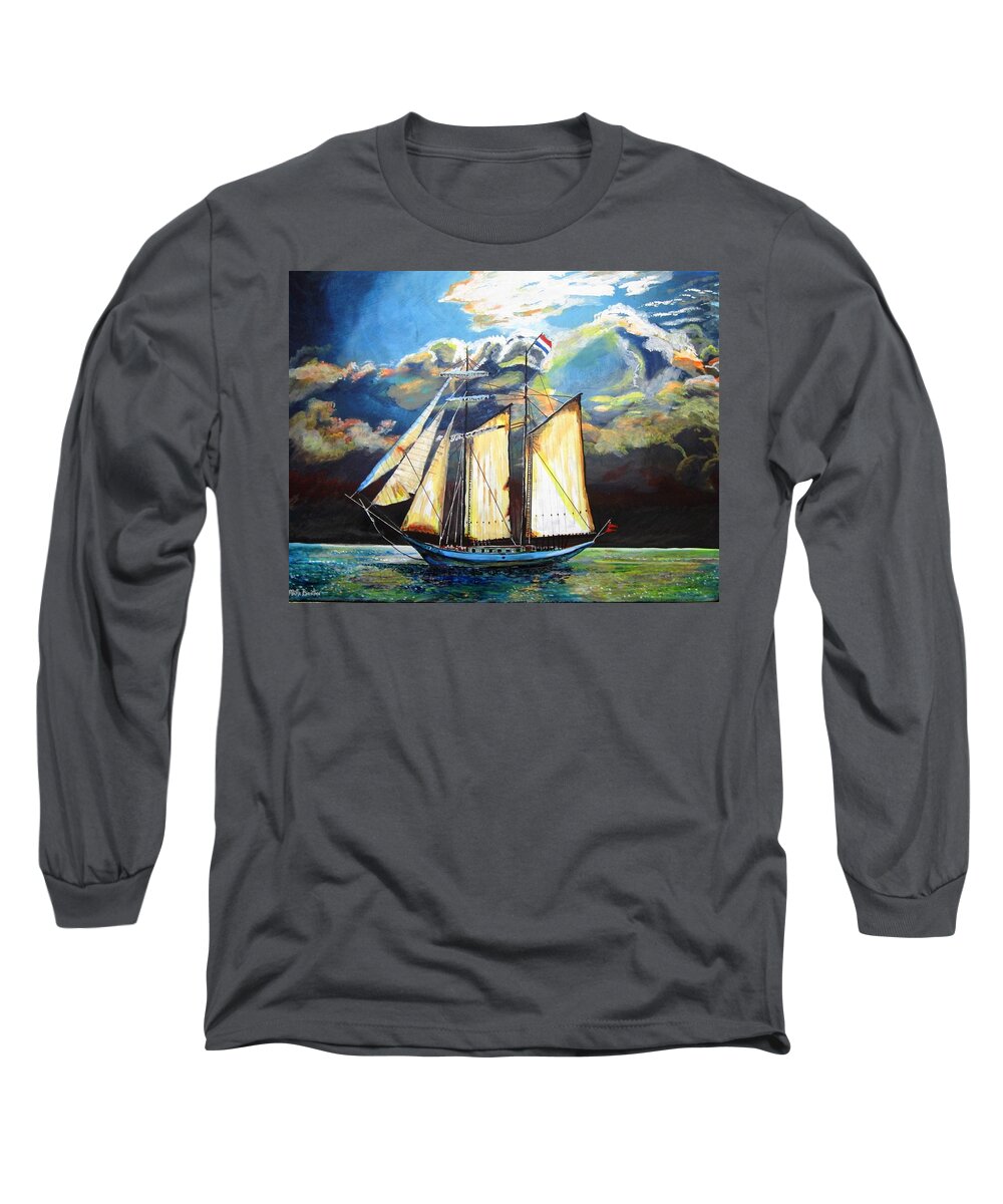 Sailing Ship Long Sleeve T-Shirt featuring the painting Steady as She Goes by Mike Benton