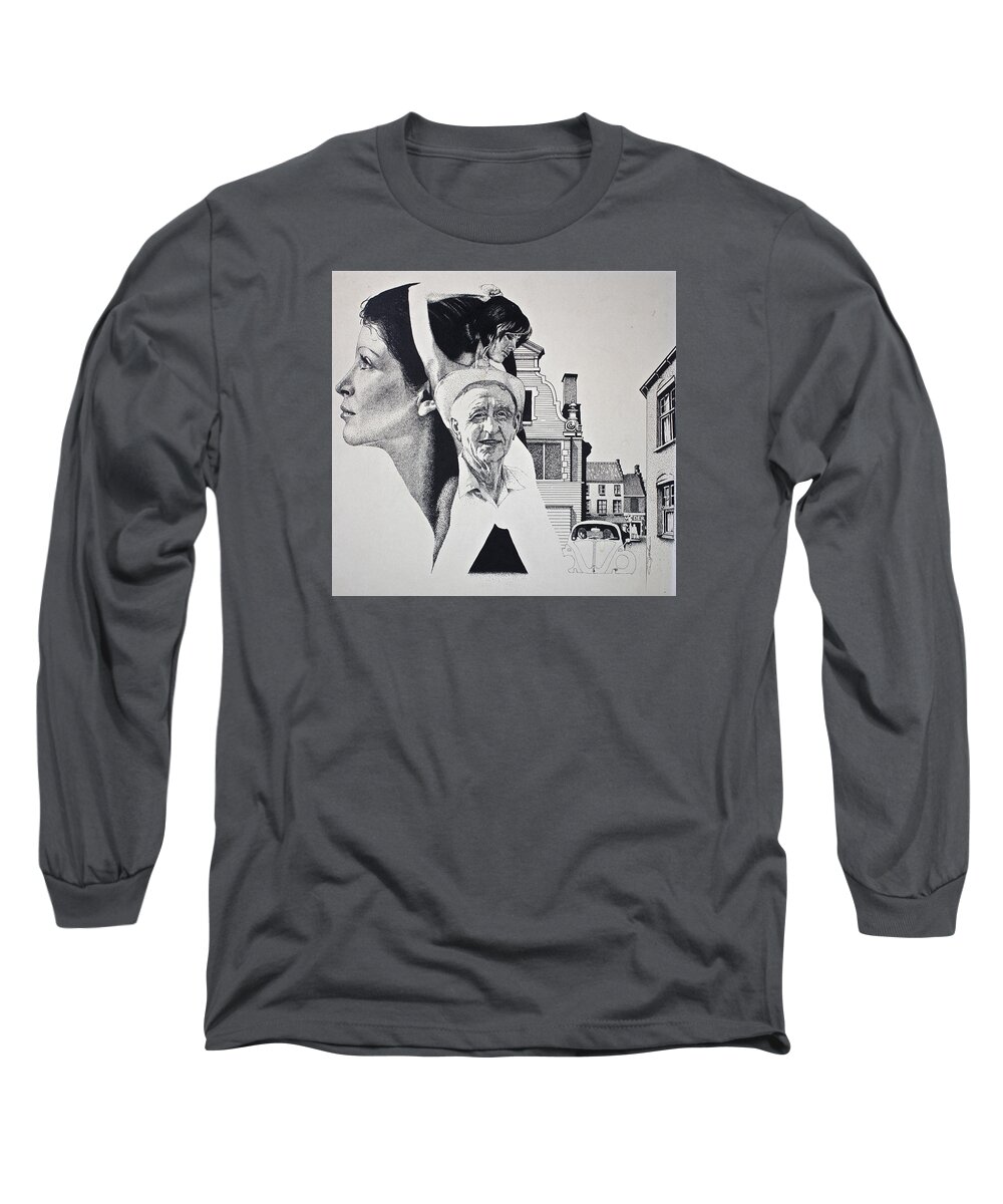 Portrait Long Sleeve T-Shirt featuring the painting Stipple 2 --over the hill by Cliff Spohn