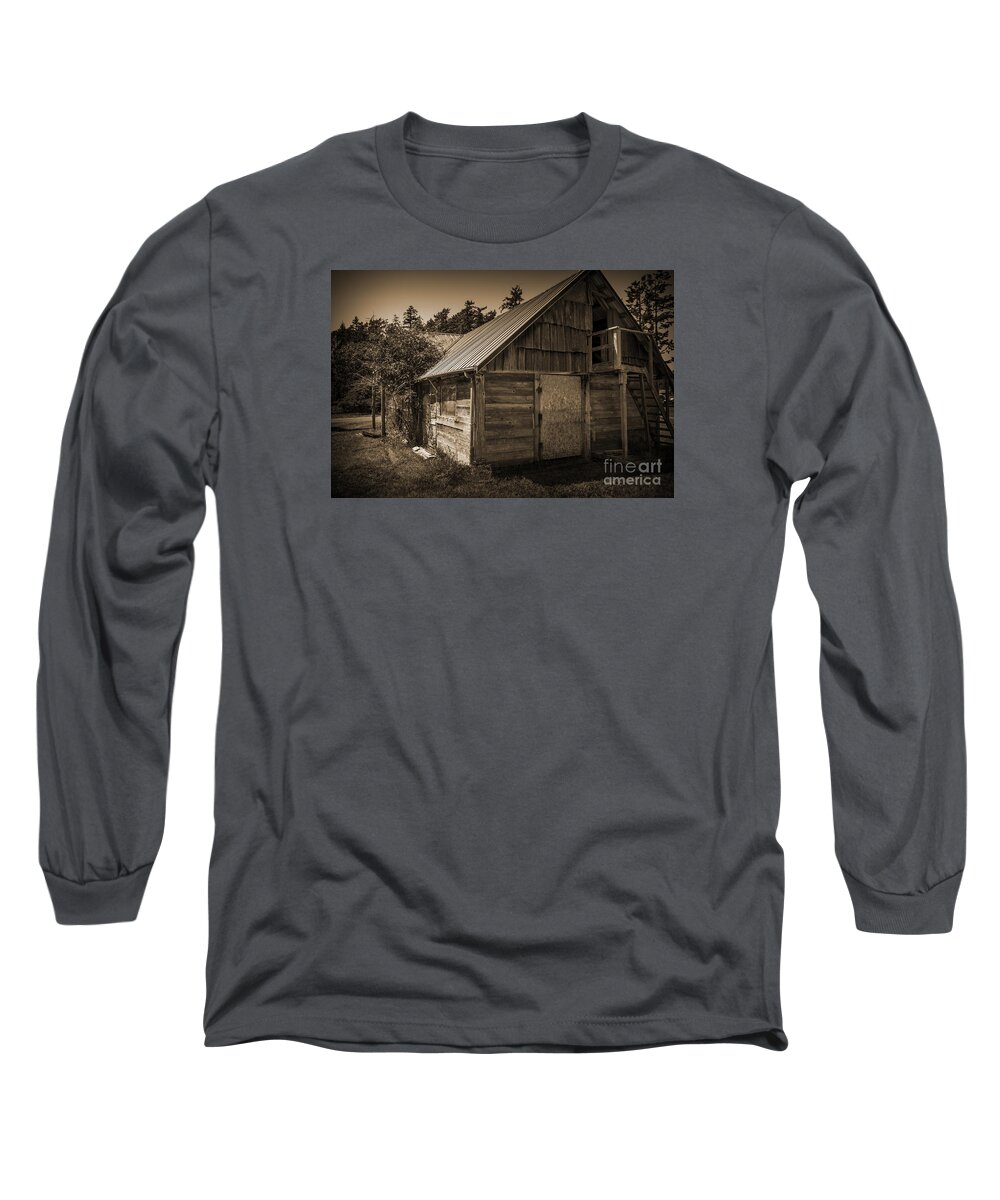 Storage Shed Long Sleeve T-Shirt featuring the photograph Storage Shed In Sepia by Kirt Tisdale
