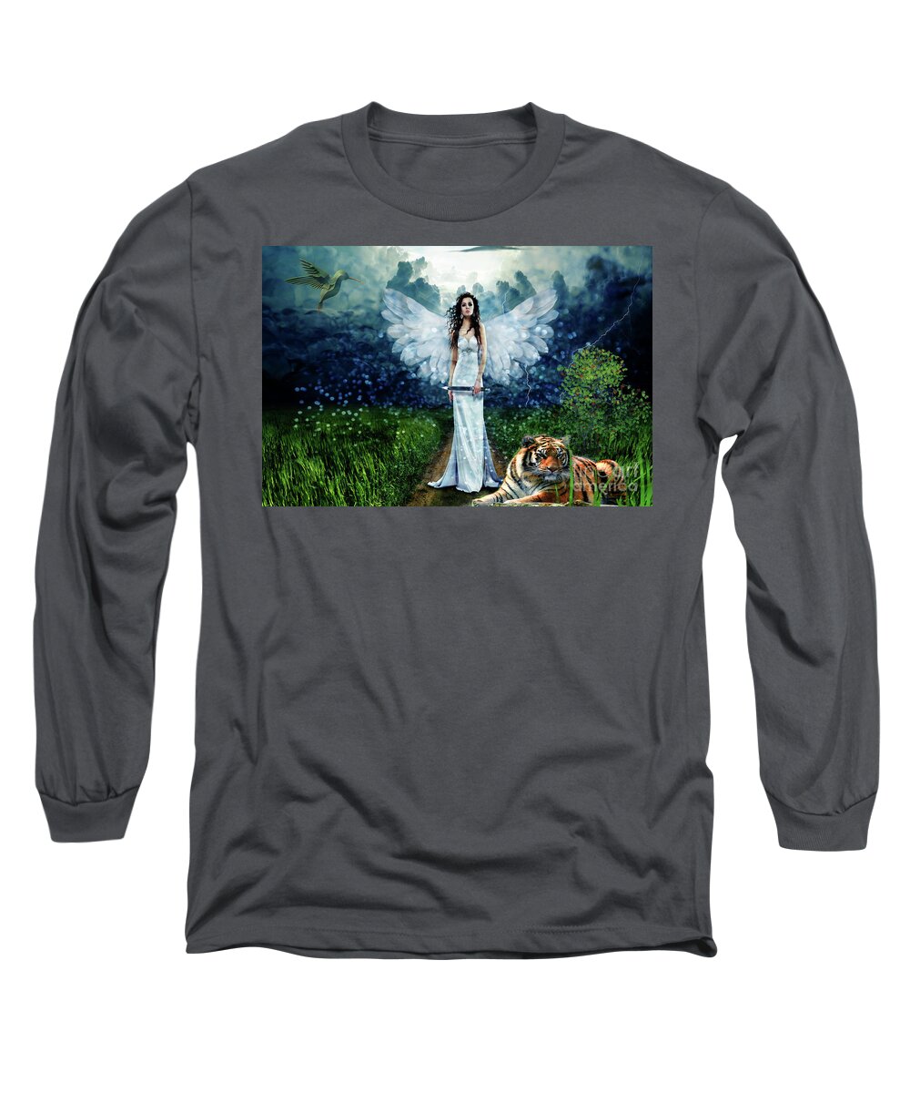 Storm Long Sleeve T-Shirt featuring the digital art Storm Maiden by Digital Art Cafe