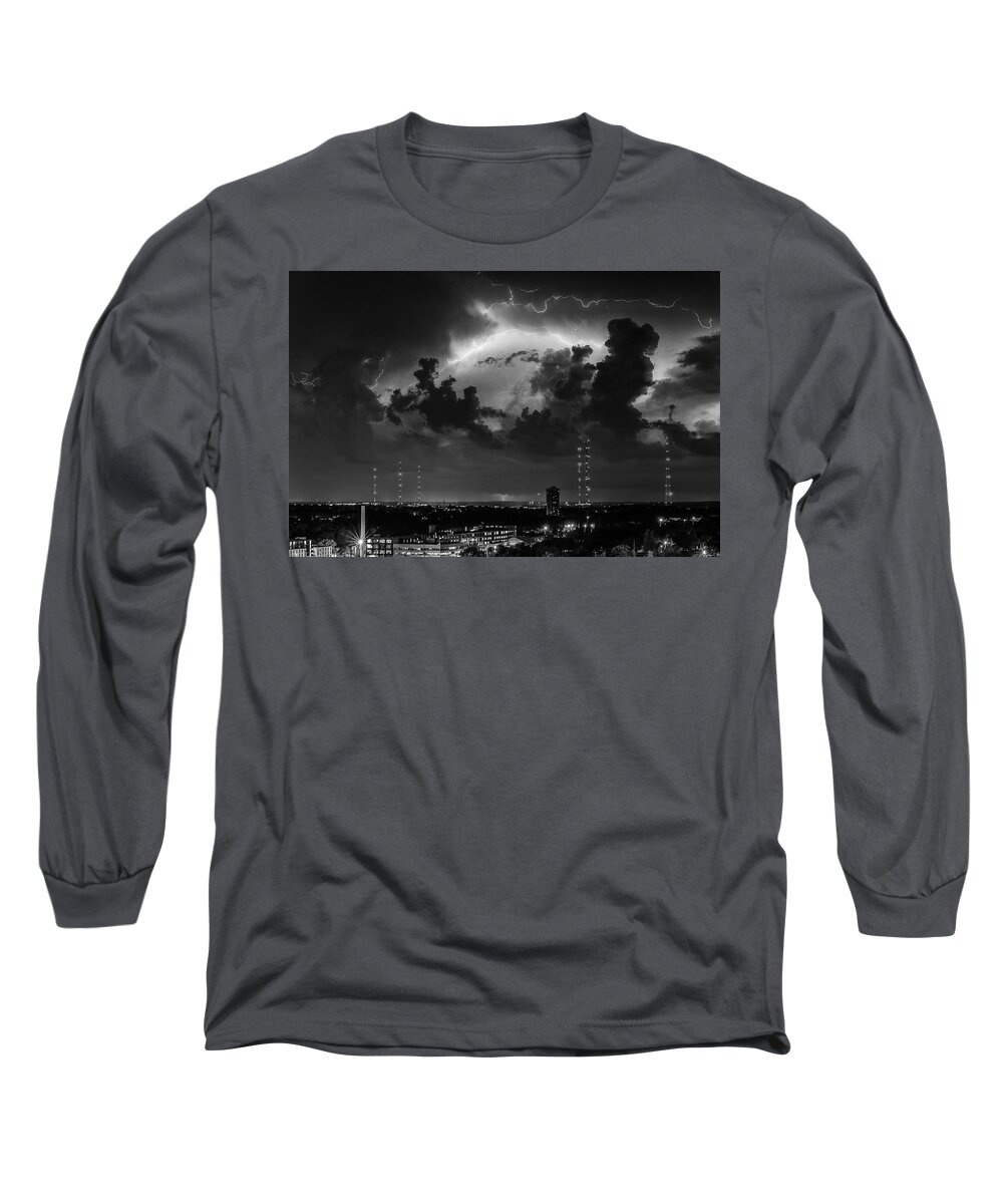Monochrome Long Sleeve T-Shirt featuring the photograph Storm over Milwaukee #2 by John Roach