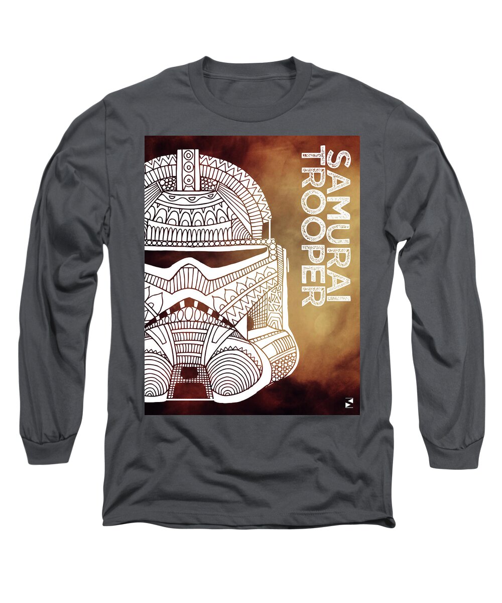 Stormtrooper Long Sleeve T-Shirt featuring the mixed media Stormtrooper Helmet - Brown - Star Wars Art by Studio Grafiikka