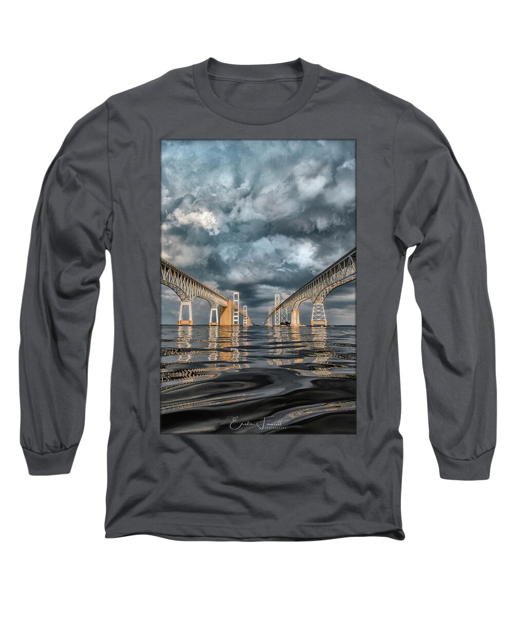 Chesapeake Bay Bridge Long Sleeve T-Shirt featuring the photograph Stormy Chesapeake Bay Bridge by Erika Fawcett