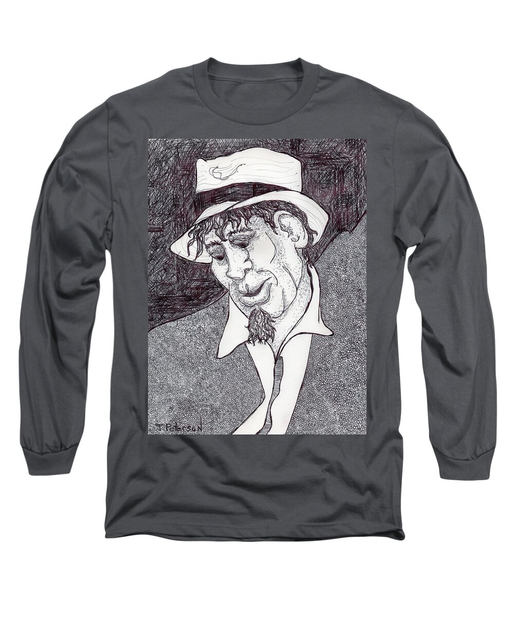 Drawing Long Sleeve T-Shirt featuring the drawing Street Corner Poet by Todd Peterson