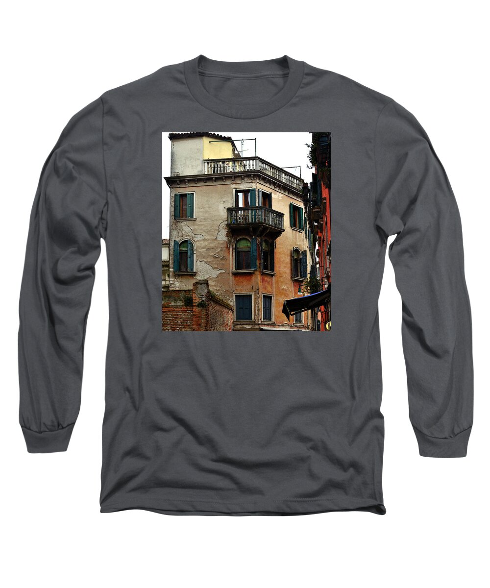 Venice Long Sleeve T-Shirt featuring the photograph Street Scene Venician Shutters by Richard Ortolano
